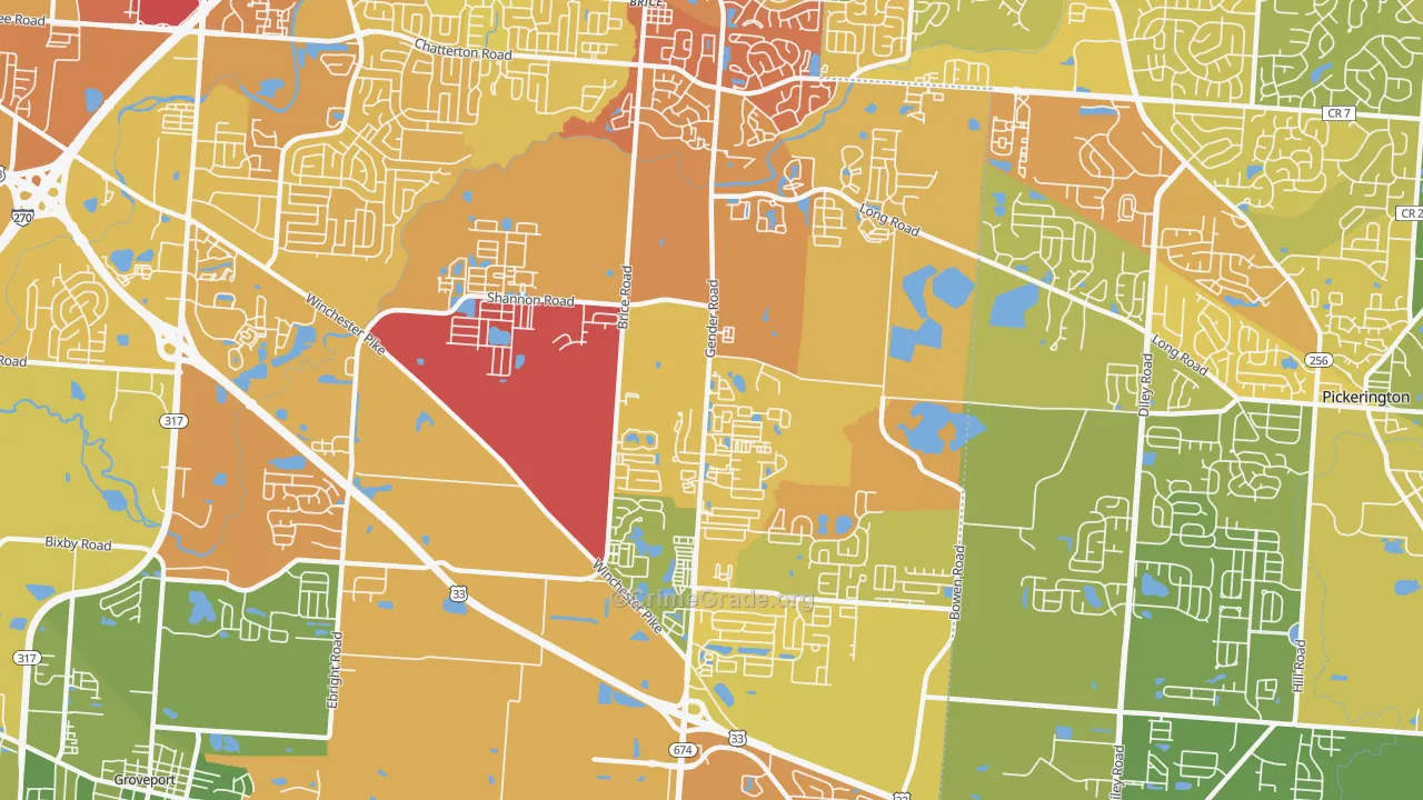 Southeast, Canal Winchester, OH Map of Drug-Related Crime Rates