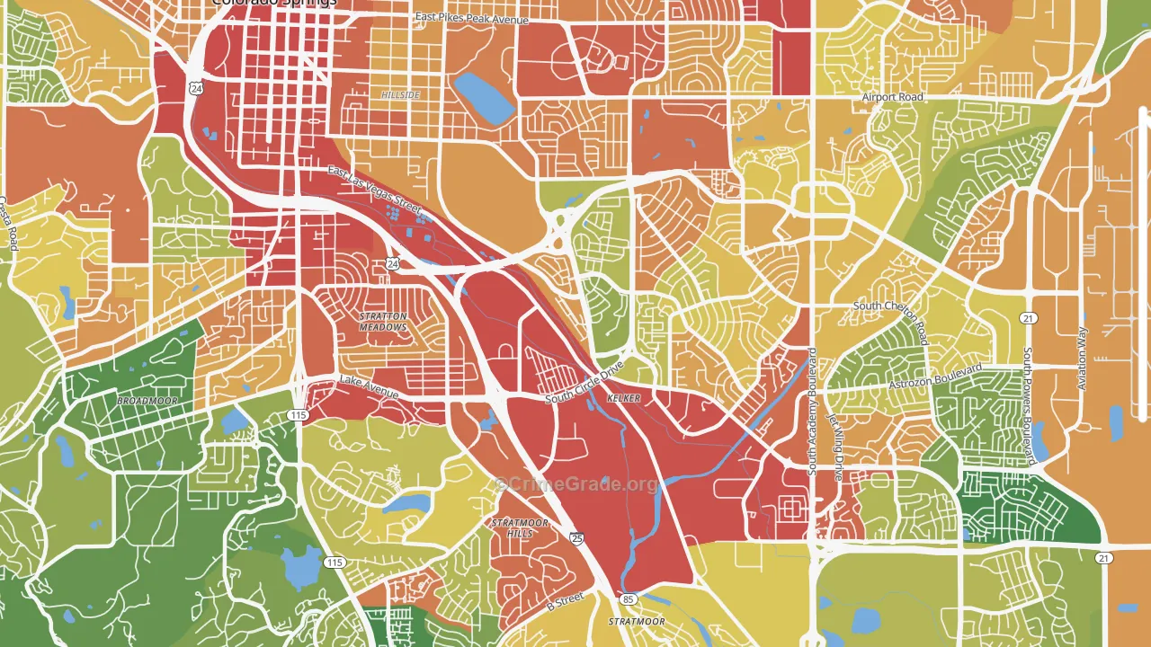 Southeast Colorado Springs, Colorado Springs, CO Map of Drug-Related Crime Rates