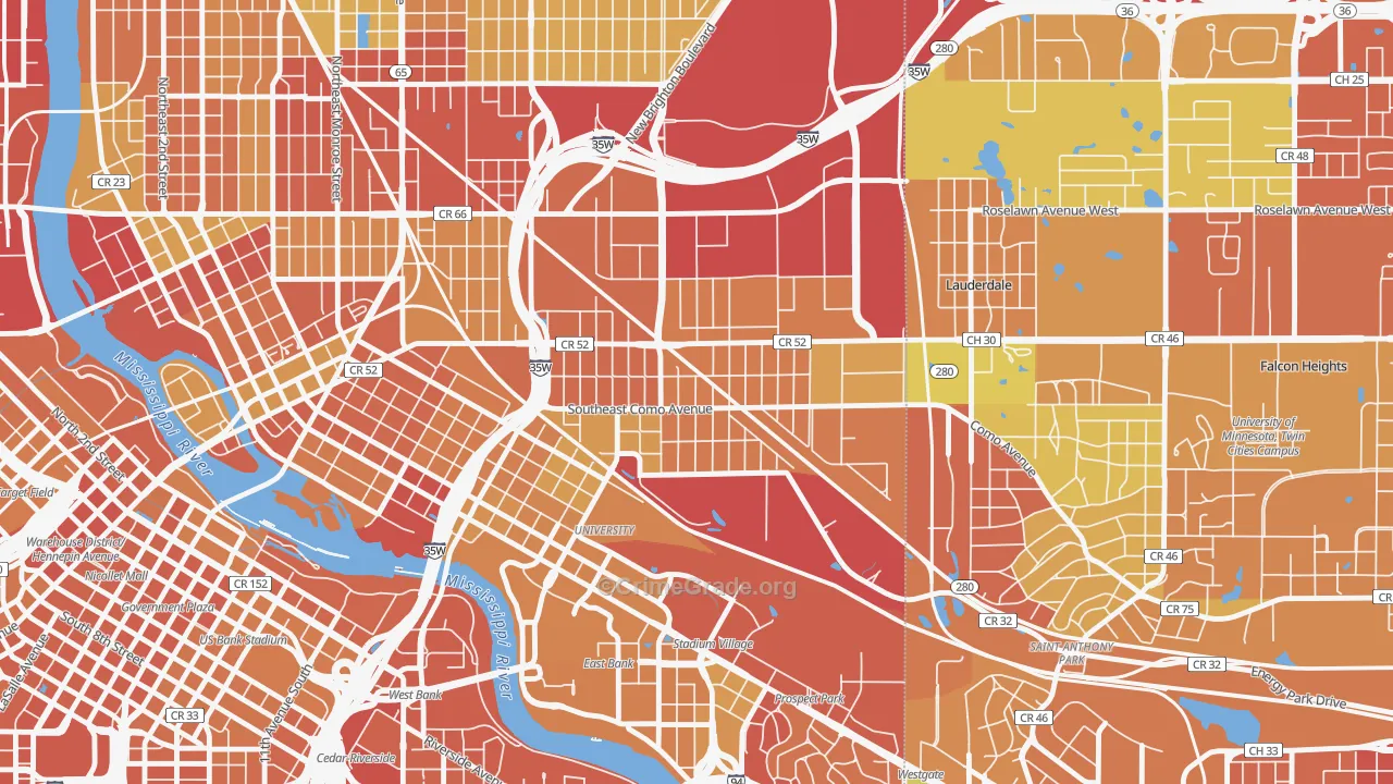 Southeast Como, Minneapolis, MN Map of Drug-Related Crime Rates