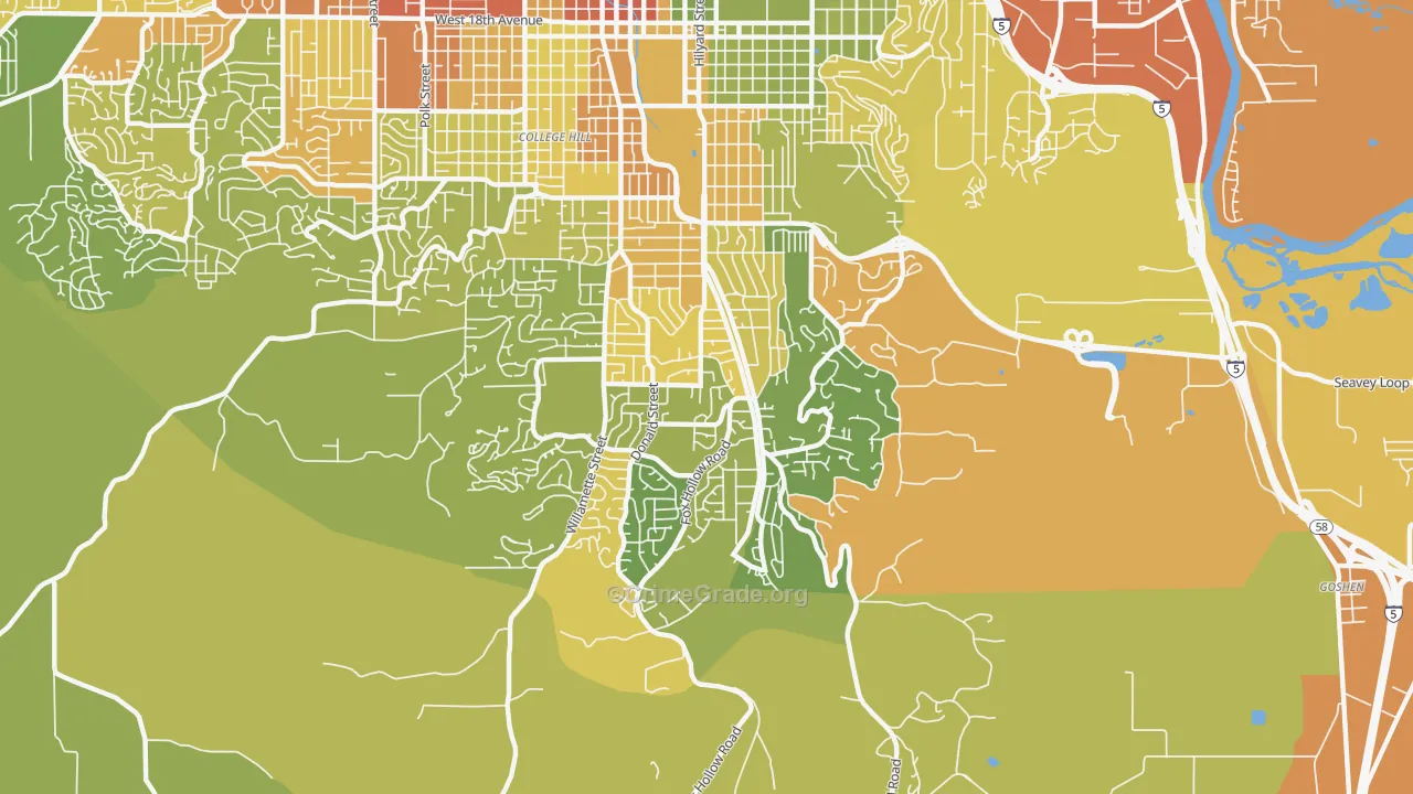 Southeast, Eugene, OR Map of Drug-Related Crime Rates