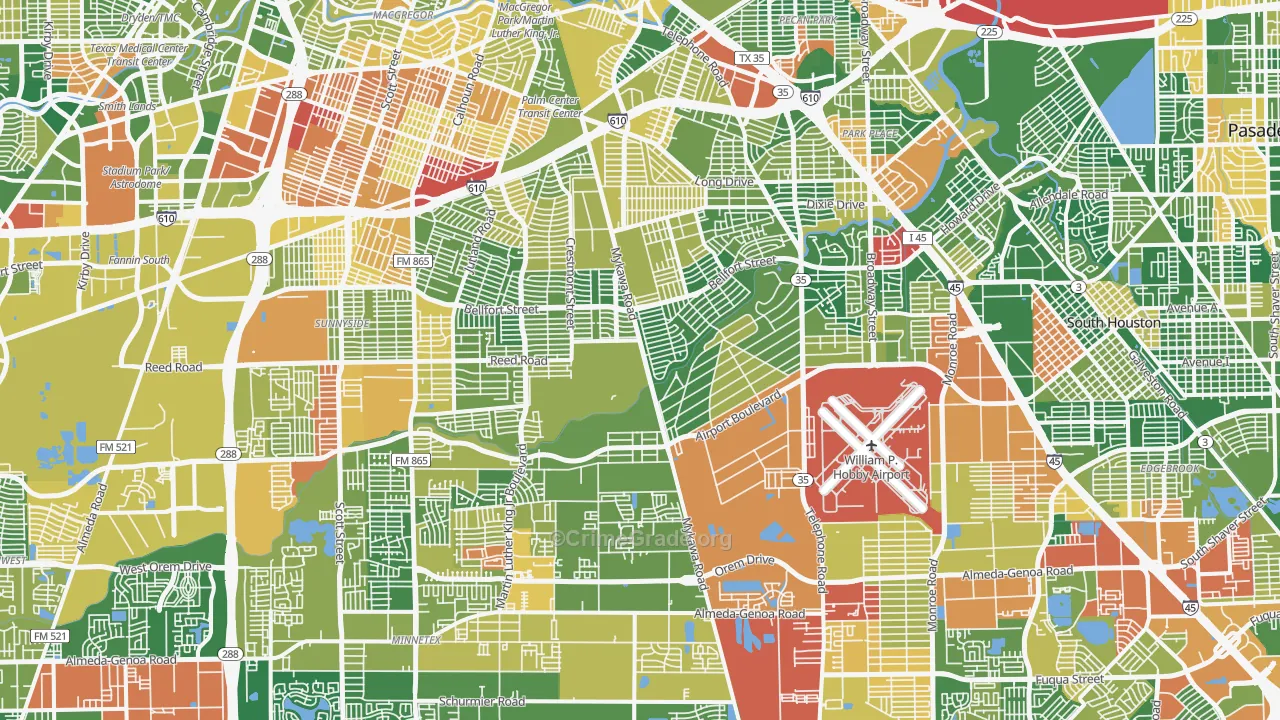 Southeast, Houston, TX Map of Drug-Related Crime Rates