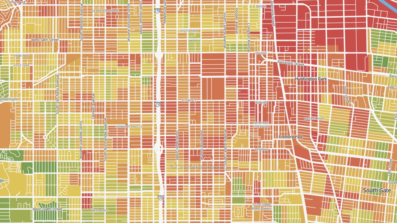 Southeast Los Angeles, Los Angeles, CA Map of Drug-Related Crime Rates