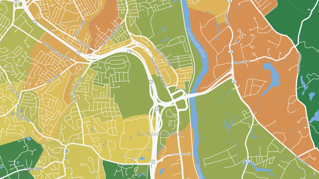 Southeast Nashua, Nashua, NH Map of Drug-Related Crime Rates