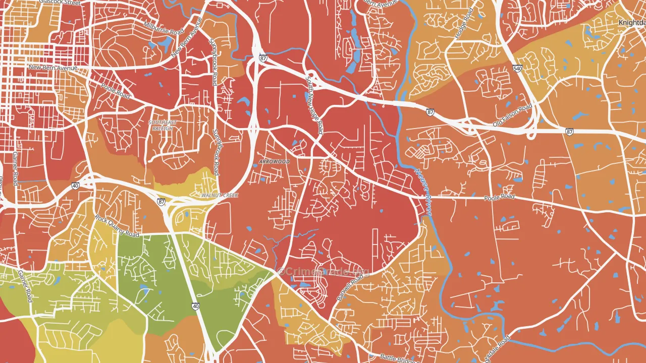 Southeast, Raleigh, NC Map of Drug-Related Crime Rates