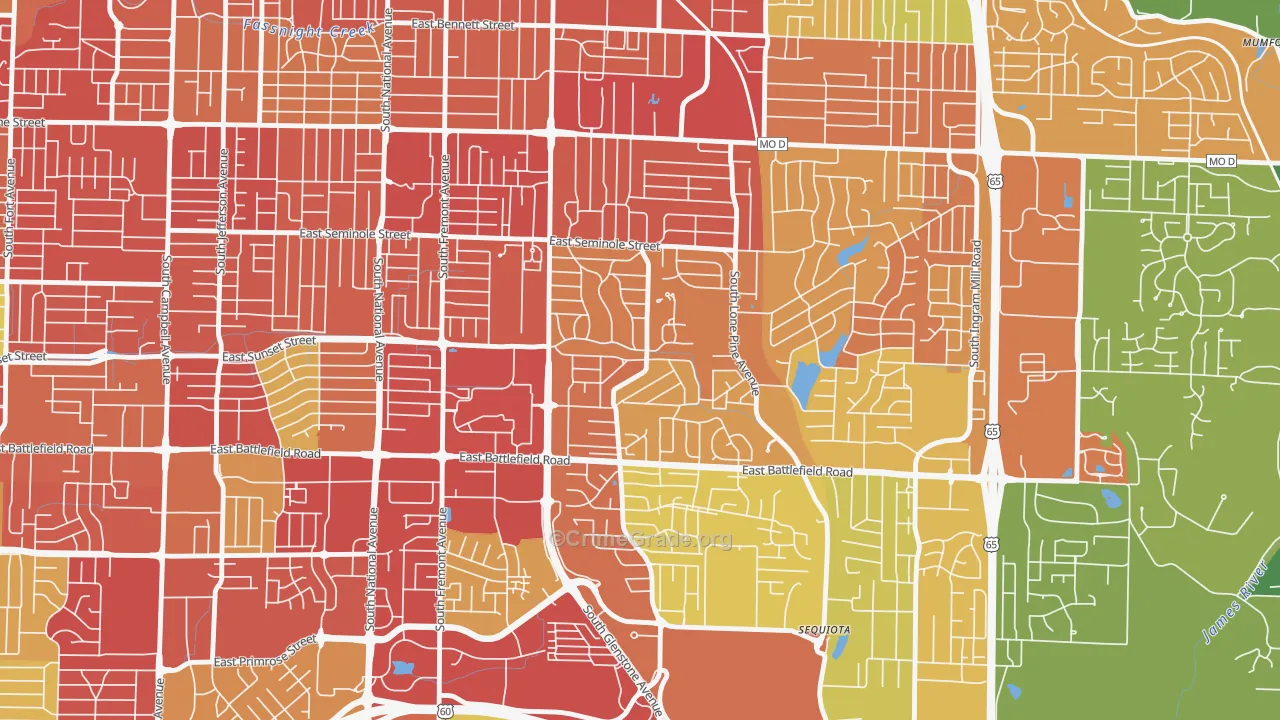 Southeast Springfield, Springfield, MO Map of Drug-Related Crime Rates