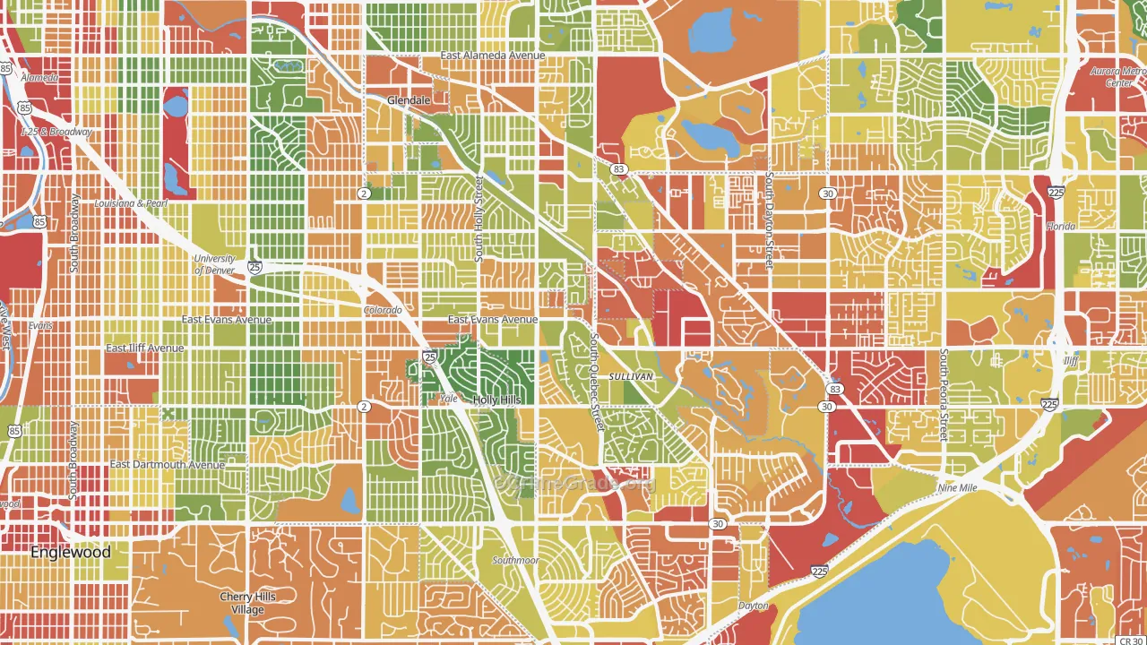 Southeastern Denver, Denver, CO Map of Drug-Related Crime Rates