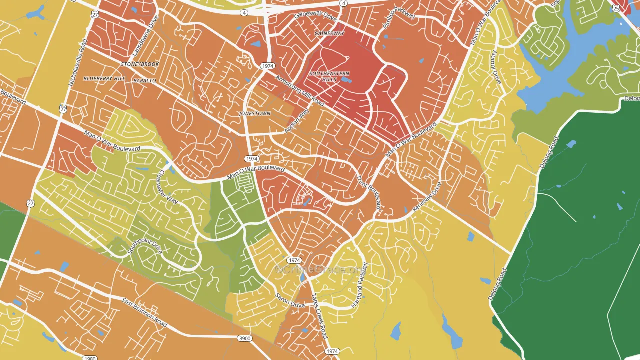 Southeastern Hills, Lexington, KY Map of Drug-Related Crime Rates