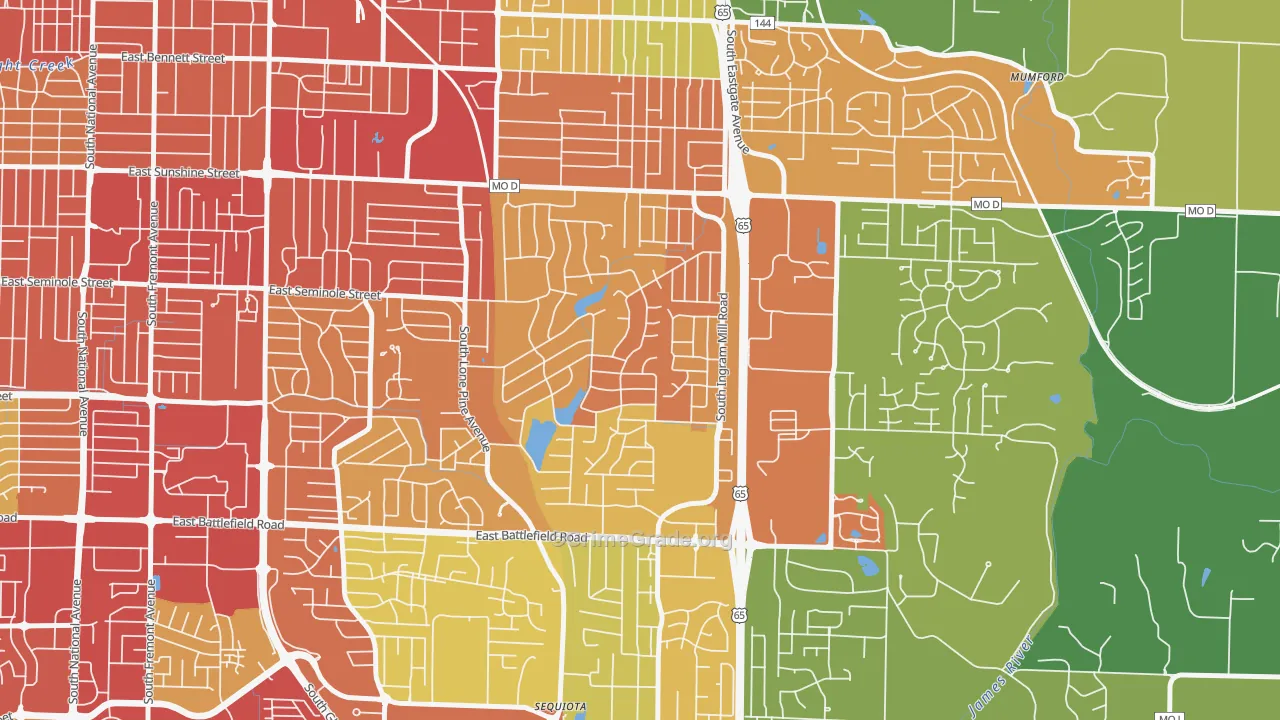 Southern Hills, Springfield, MO Map of Drug-Related Crime Rates
