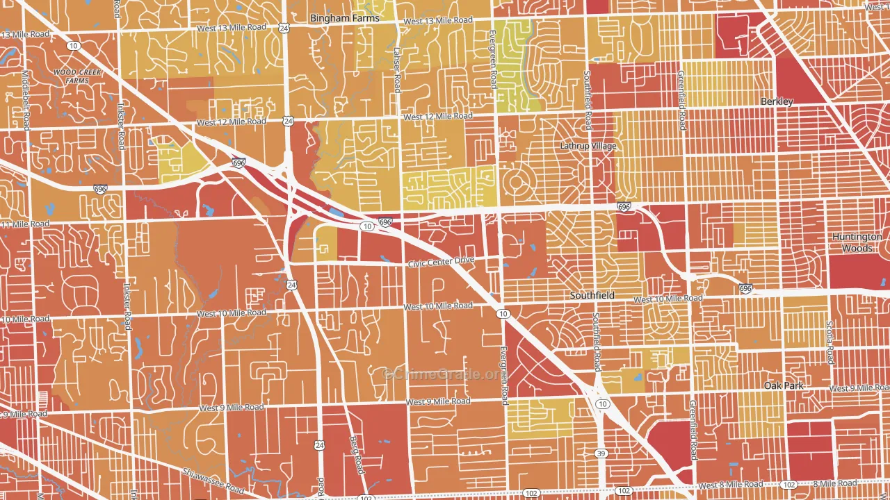Southfield, MI Map of Drug-Related Crime Rates