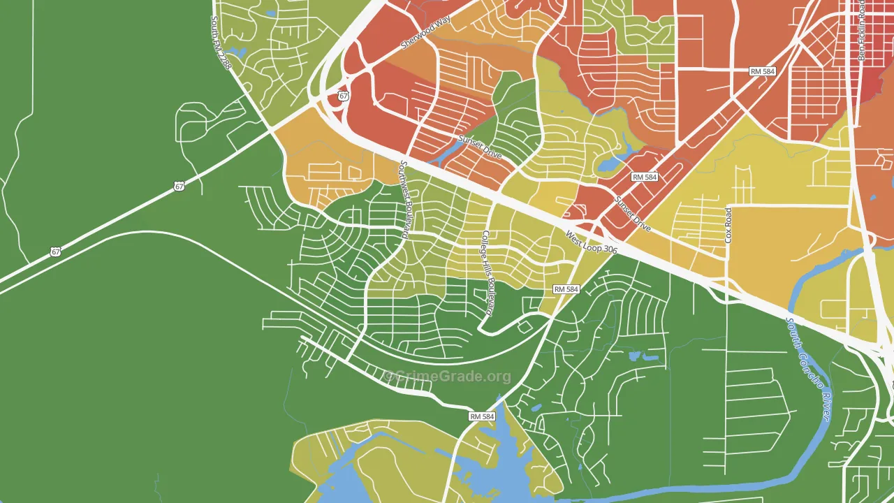 Southland, San Angelo, TX Map of Drug-Related Crime Rates