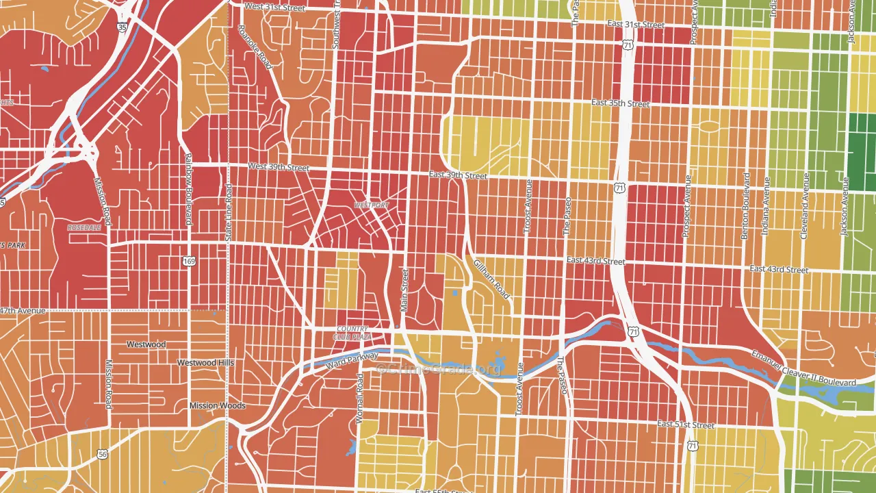 Southmoreland, Kansas City, MO Map of Drug-Related Crime Rates