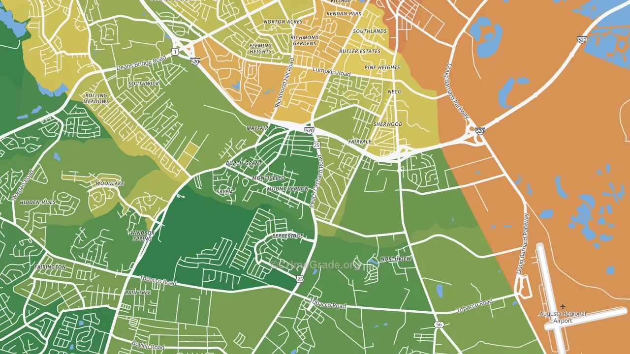 Southside, Augusta, GA Map of Drug-Related Crime Rates