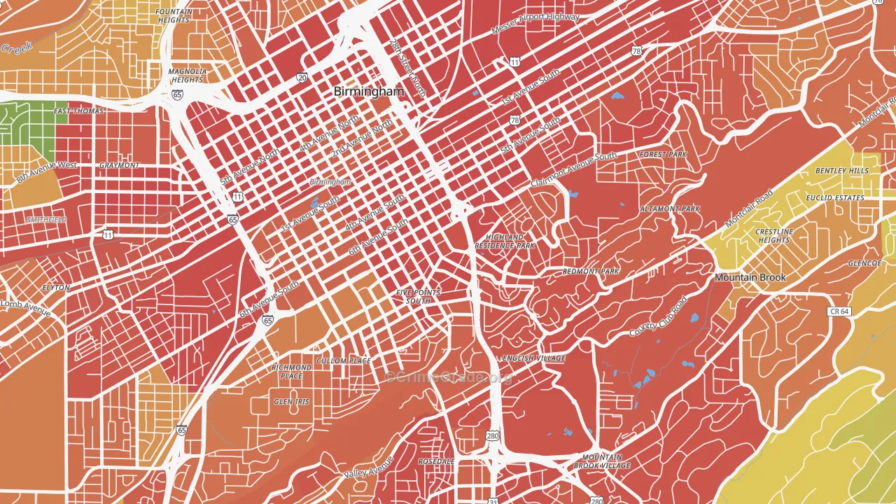 Southside, Birmingham, AL Map of Drug-Related Crime Rates