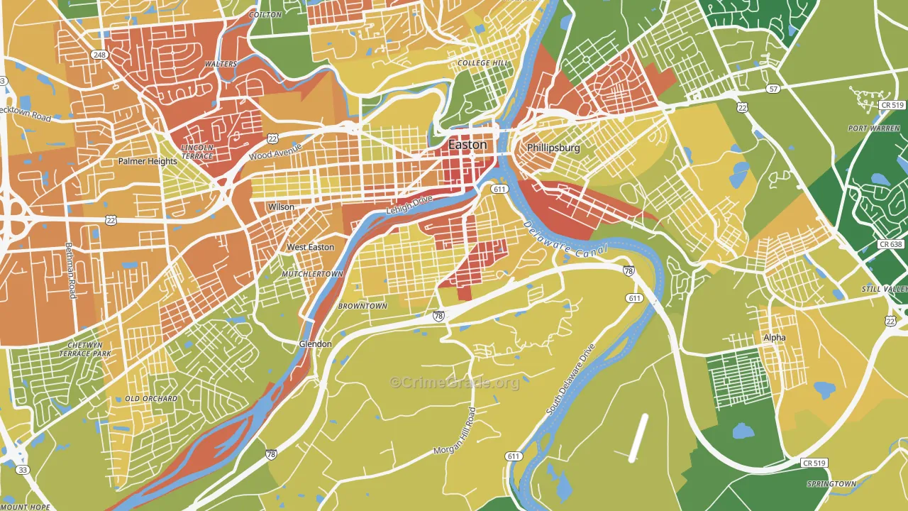 Southside, Easton, PA Map of Drug-Related Crime Rates