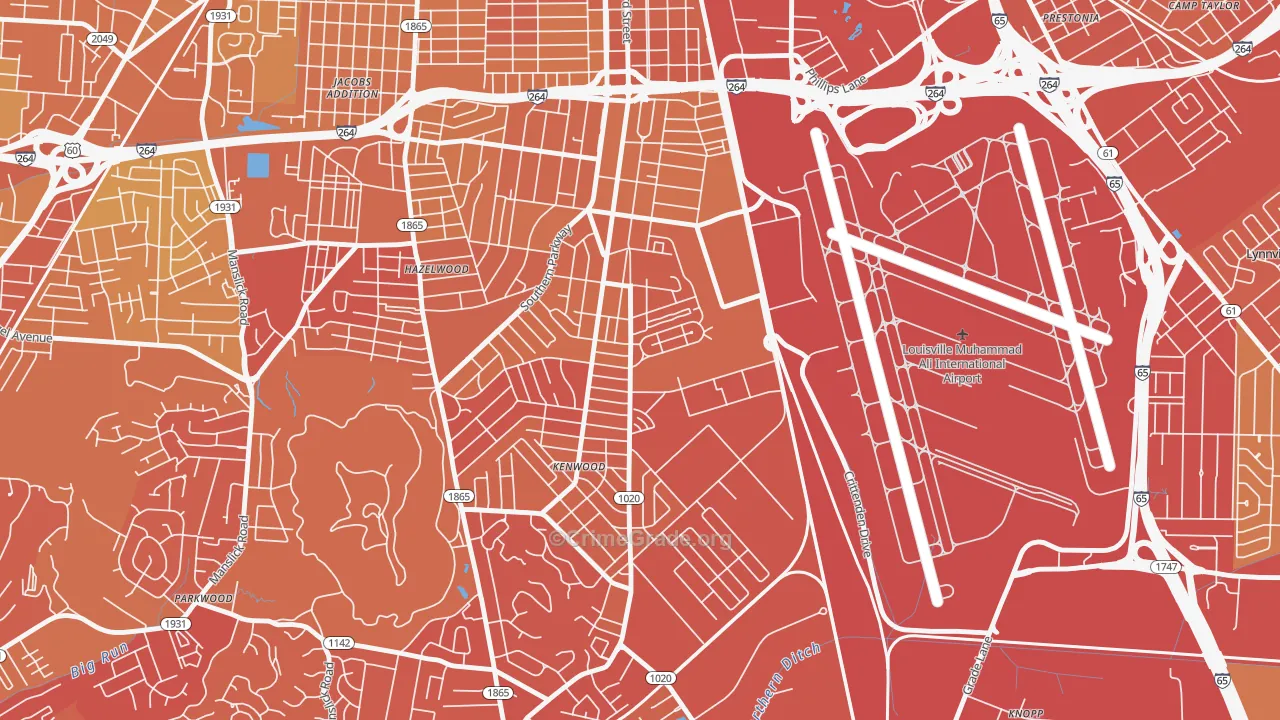 Southside, Louisville, KY Map of Drug-Related Crime Rates