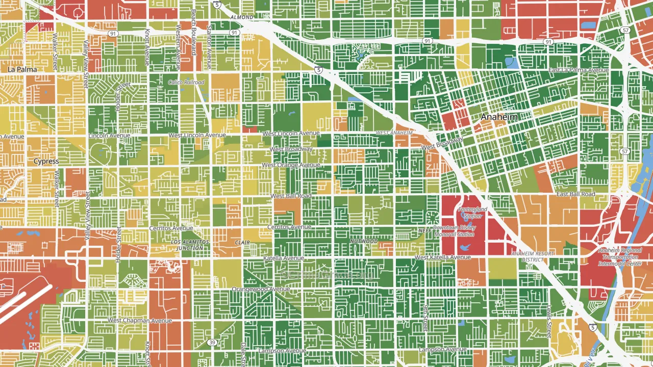 SouthWest Anaheim, Anaheim, CA Map of Drug-Related Crime Rates
