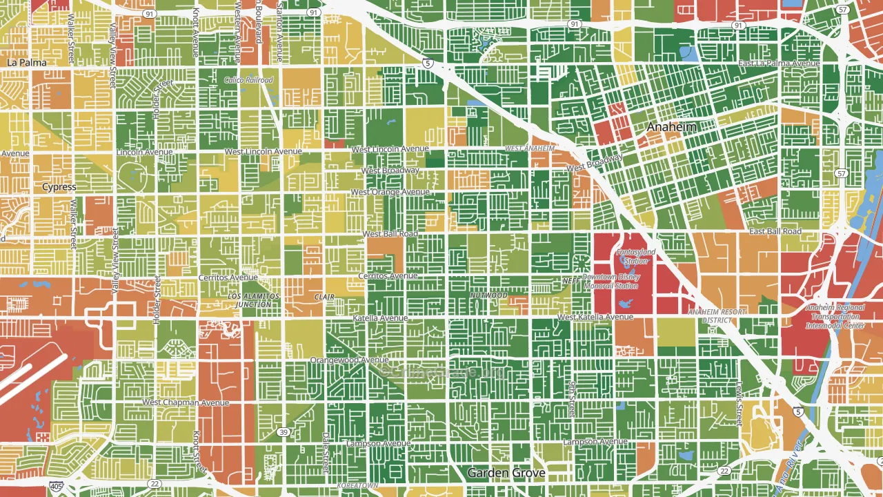 Southwest, Anaheim, CA Map of Drug-Related Crime Rates