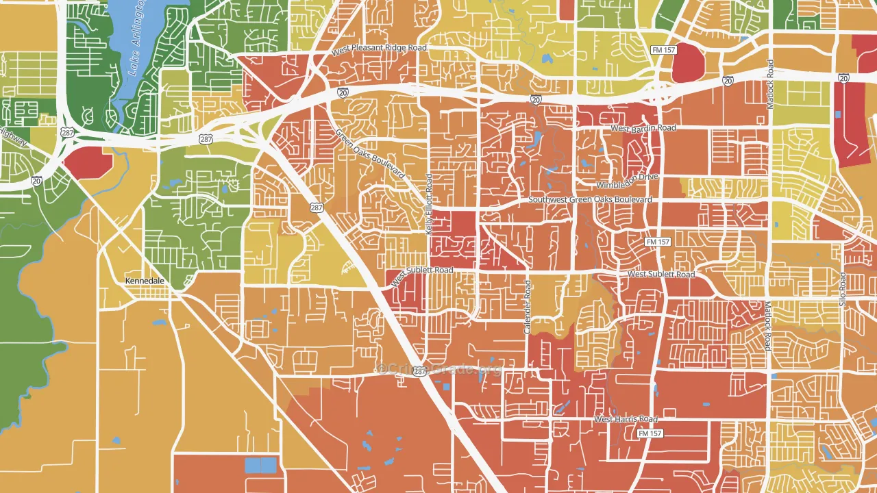 Southwest Arlington, Arlington, TX Map of Drug-Related Crime Rates