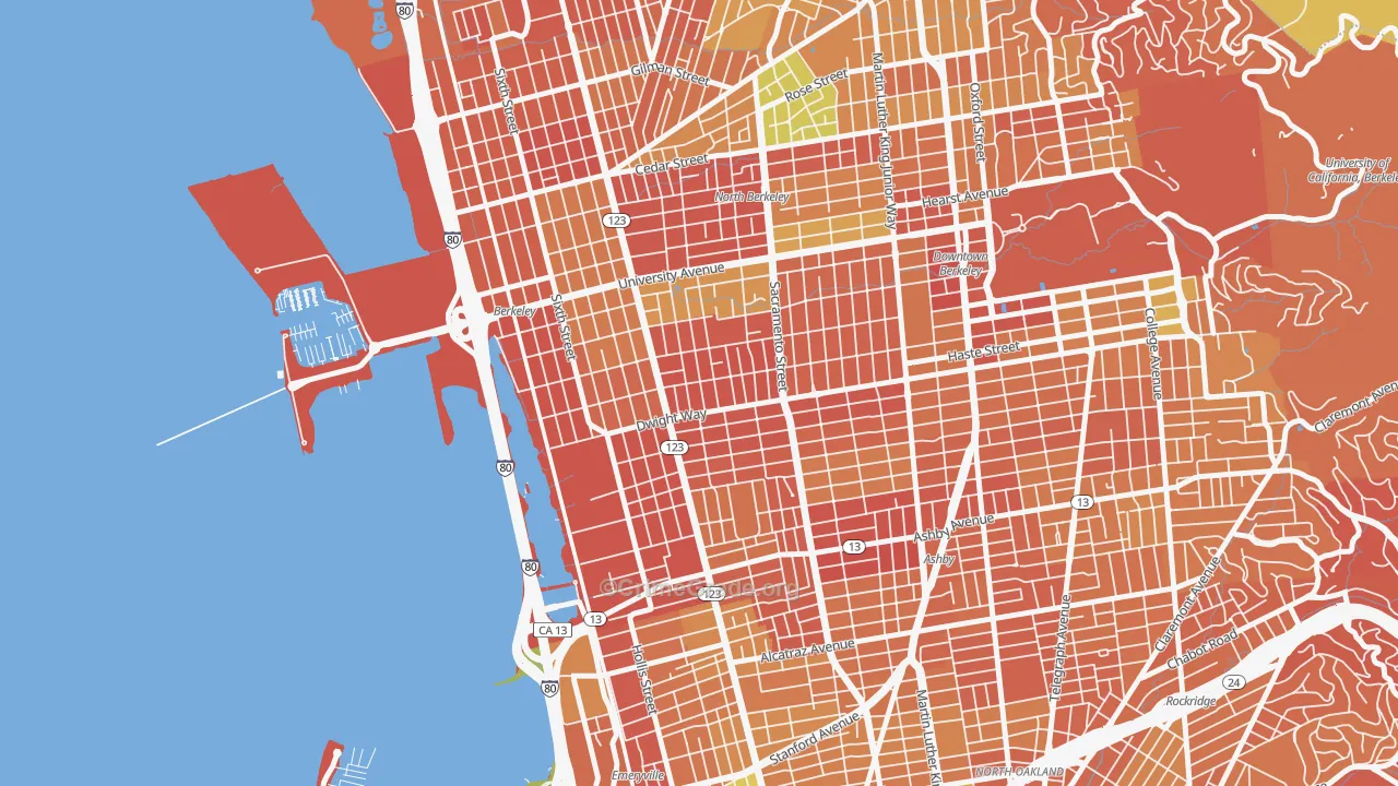 SouthWest Berkeley, Berkeley, CA Map of Drug-Related Crime Rates