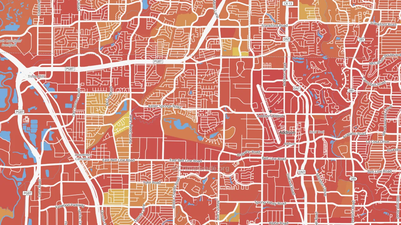 Southwest Carrollton, Carrollton, TX Map of Drug-Related Crime Rates
