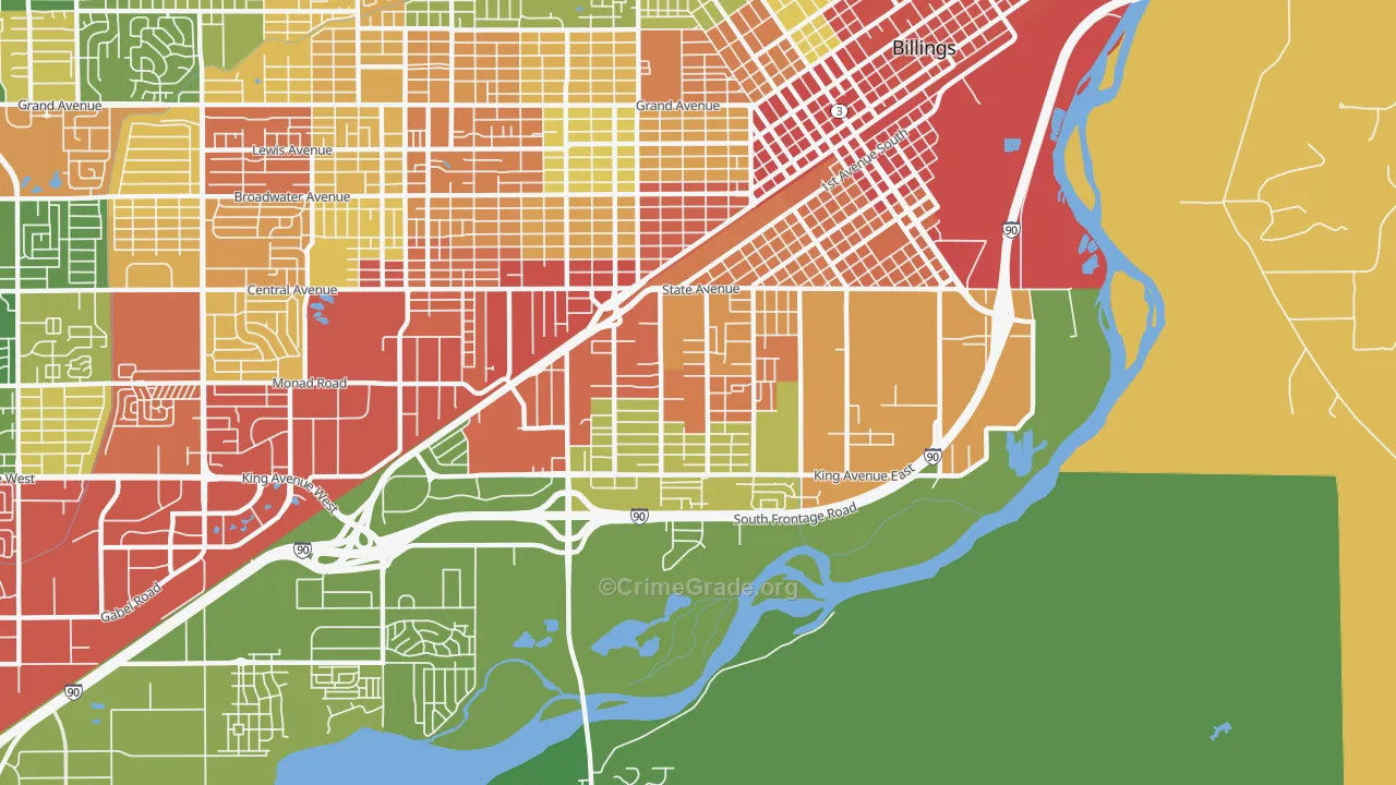 Southwest Corridor, Billings, MT Map of Drug-Related Crime Rates