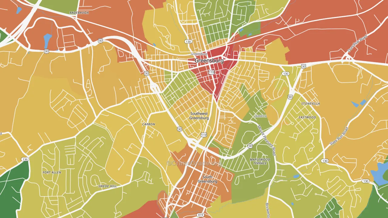 Southwest Greensburg, PA Map of Drug-Related Crime Rates