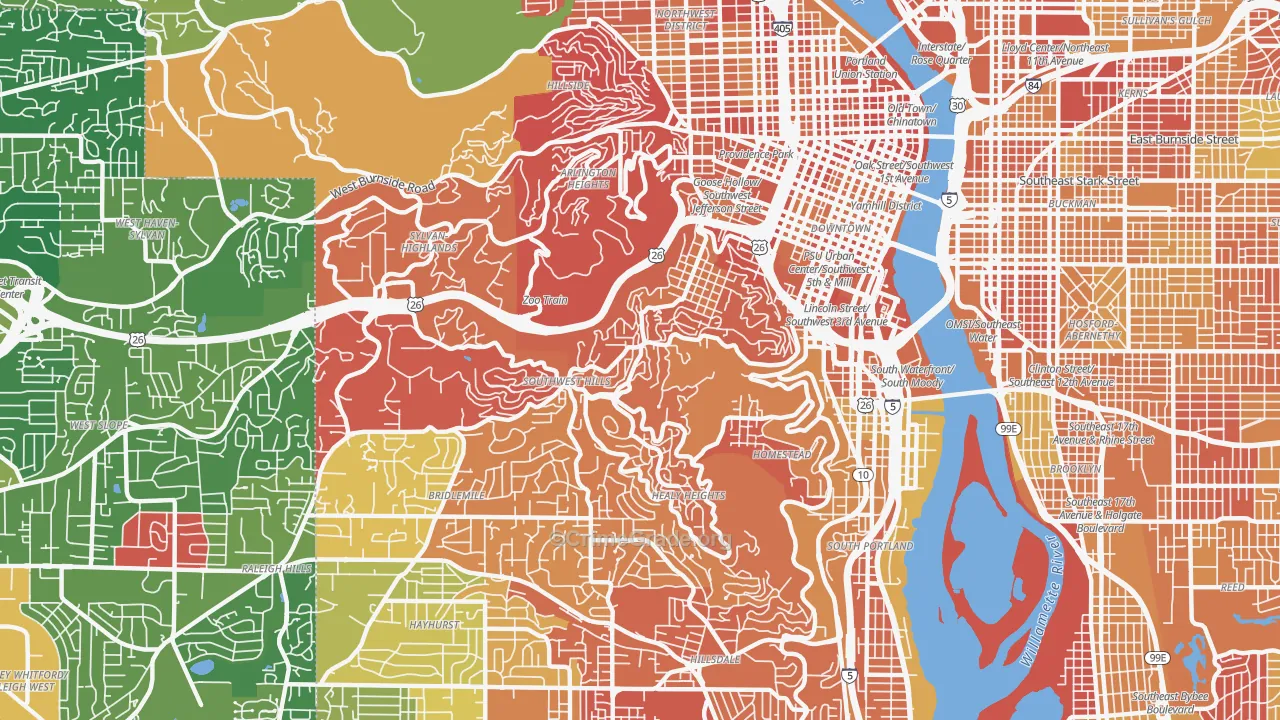 Southwest Hills, Portland, OR Map of Drug-Related Crime Rates