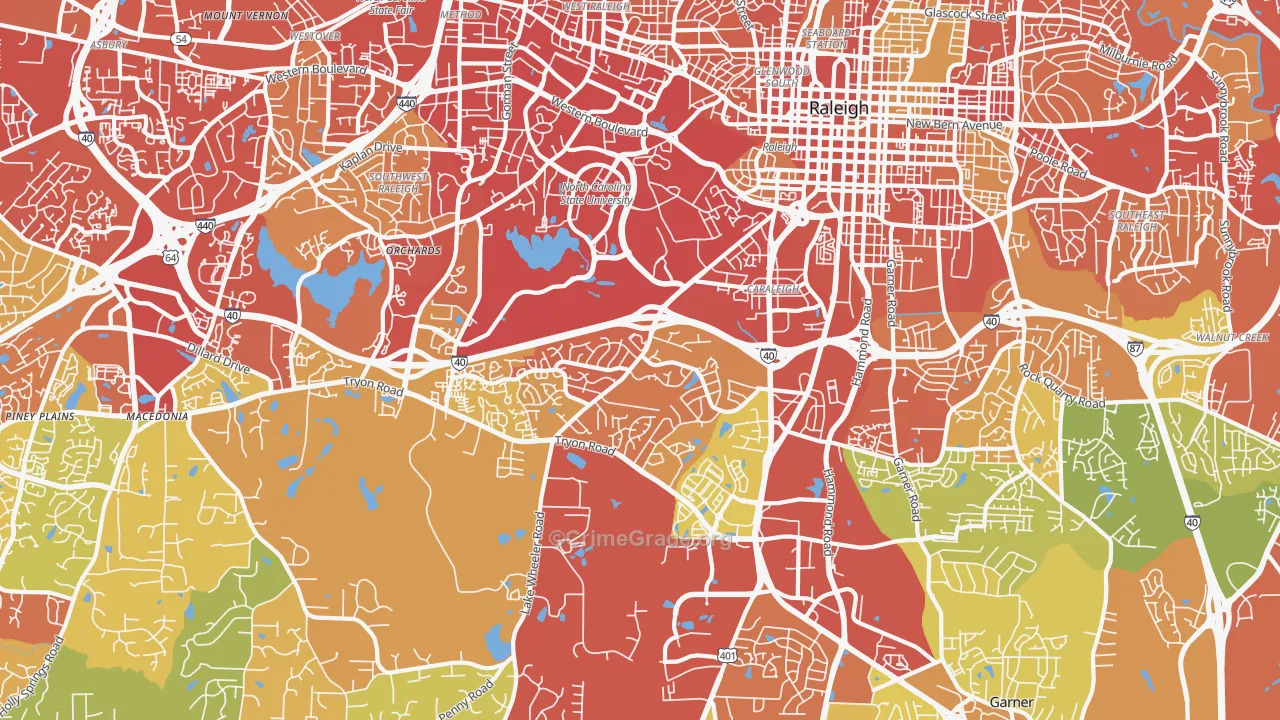 Southwest Raleigh, Raleigh, NC Map of Drug-Related Crime Rates