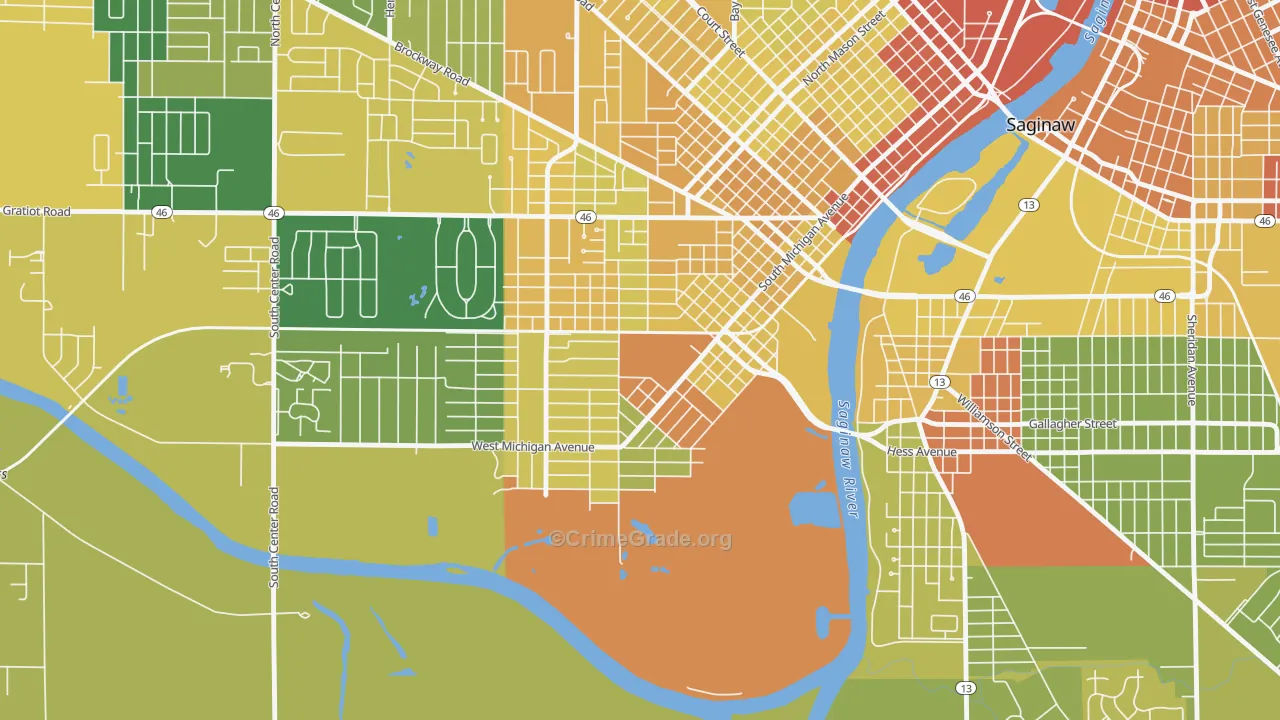 Southwest Saginaw, Saginaw, MI Map of Drug-Related Crime Rates