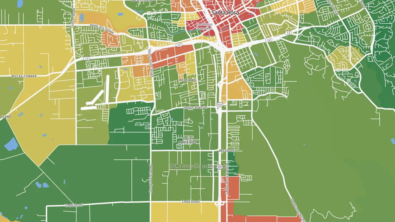 SouthWest Santa Rosa, Santa Rosa, CA Map of Drug-Related Crime Rates