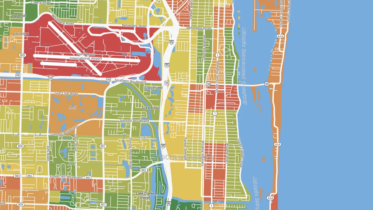 Southwest, West Palm Beach, FL Map of Drug-Related Crime Rates