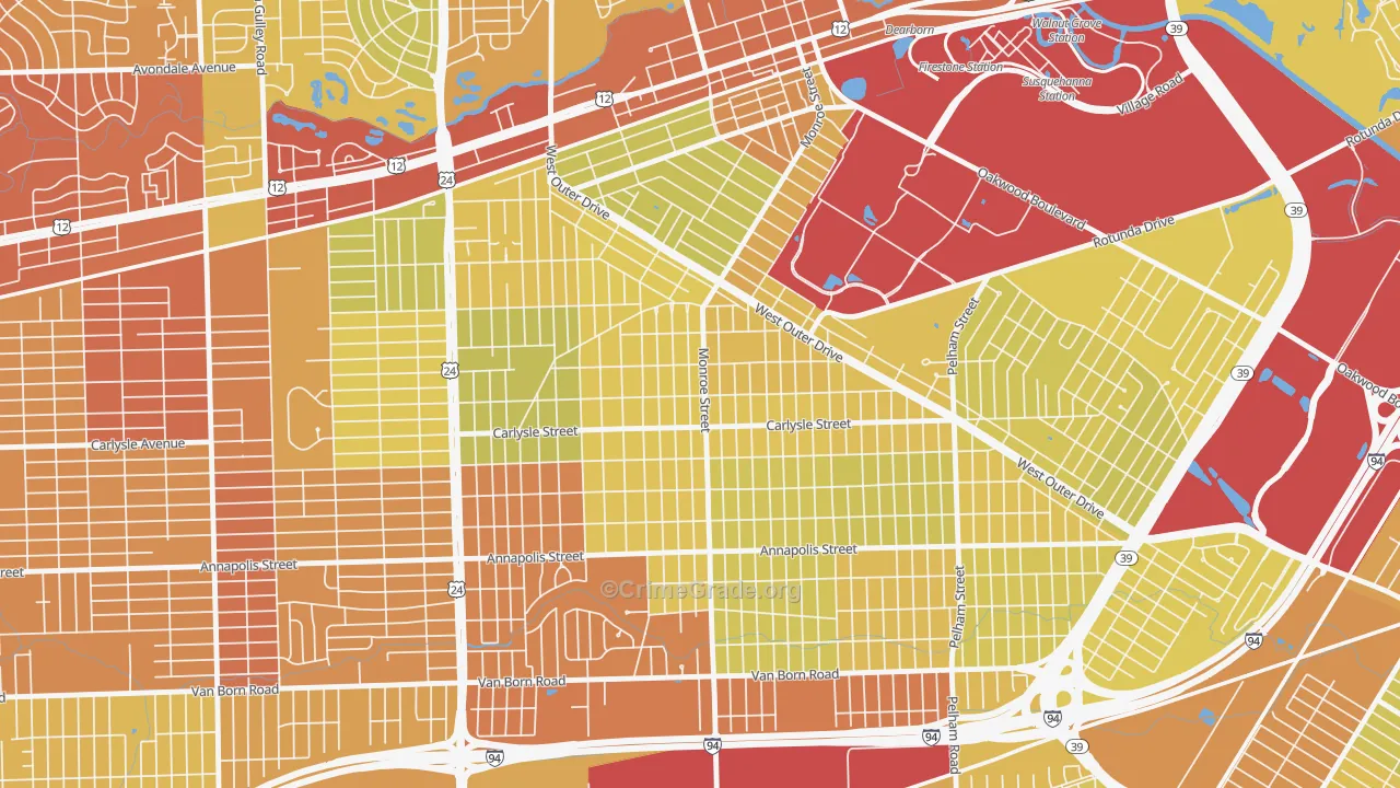 Southwestern Outer Drive, Dearborn, MI Map of Drug-Related Crime Rates