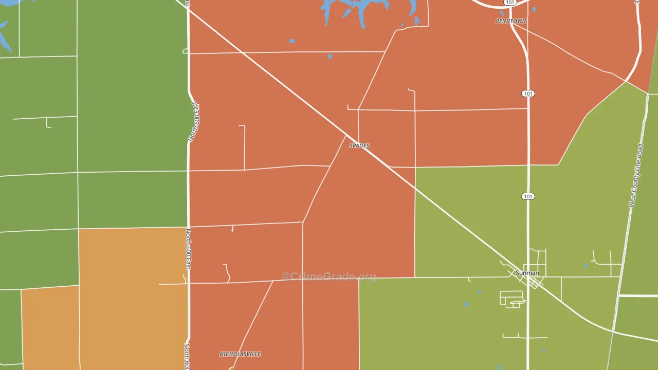 Spades, IN Map of Drug-Related Crime Rates