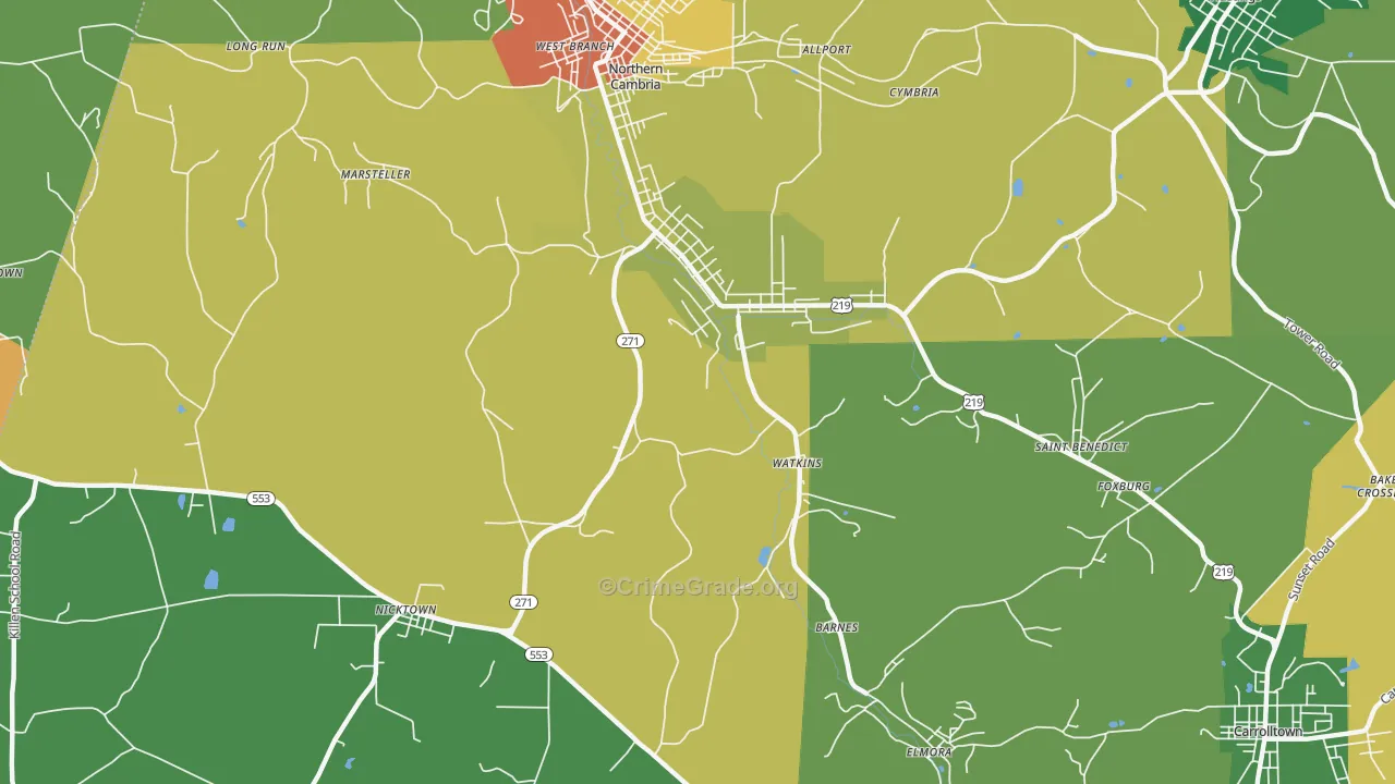 Spangler, PA Map of Drug-Related Crime Rates