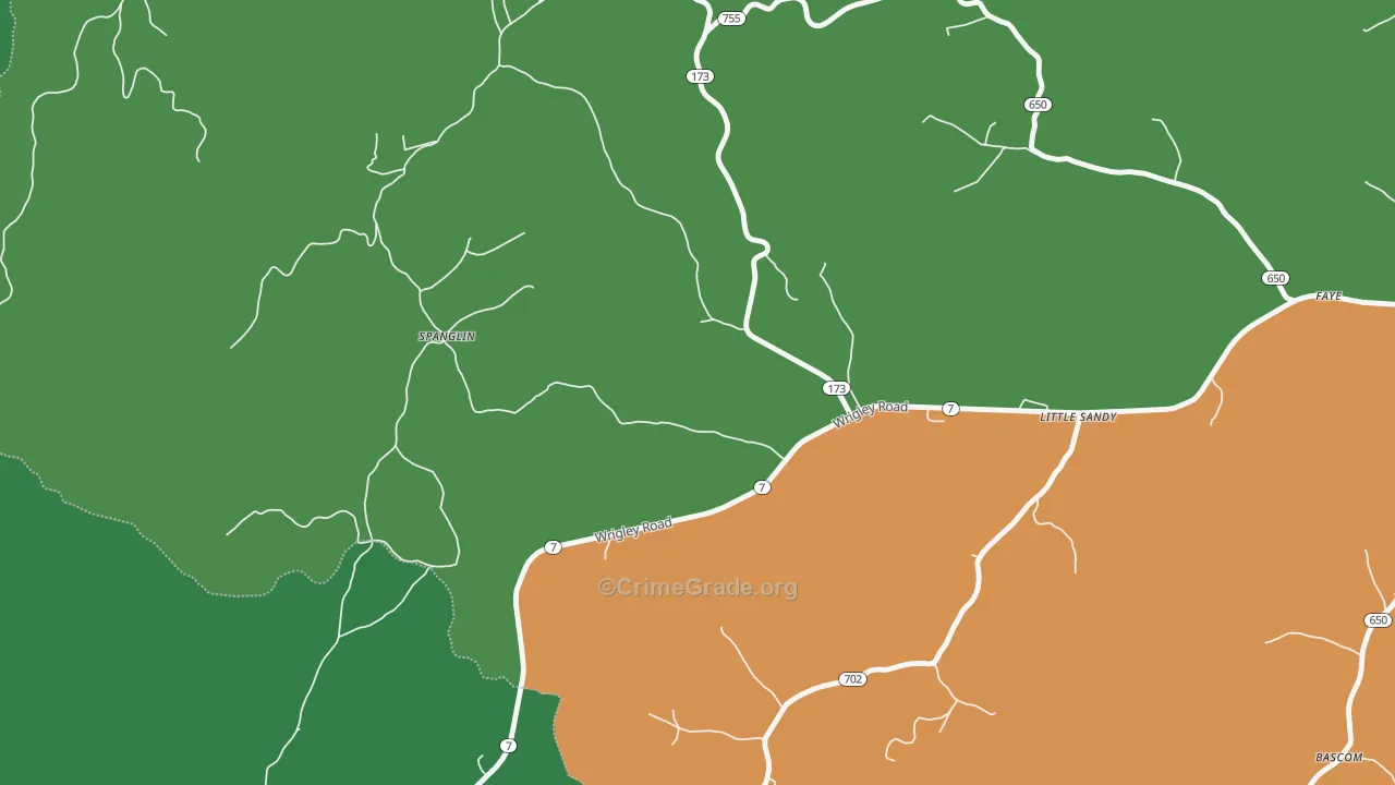 Spanglin, KY Map of Drug-Related Crime Rates