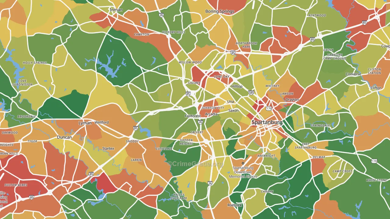 Spartanburg County, SC Map of Drug-Related Crime Rates