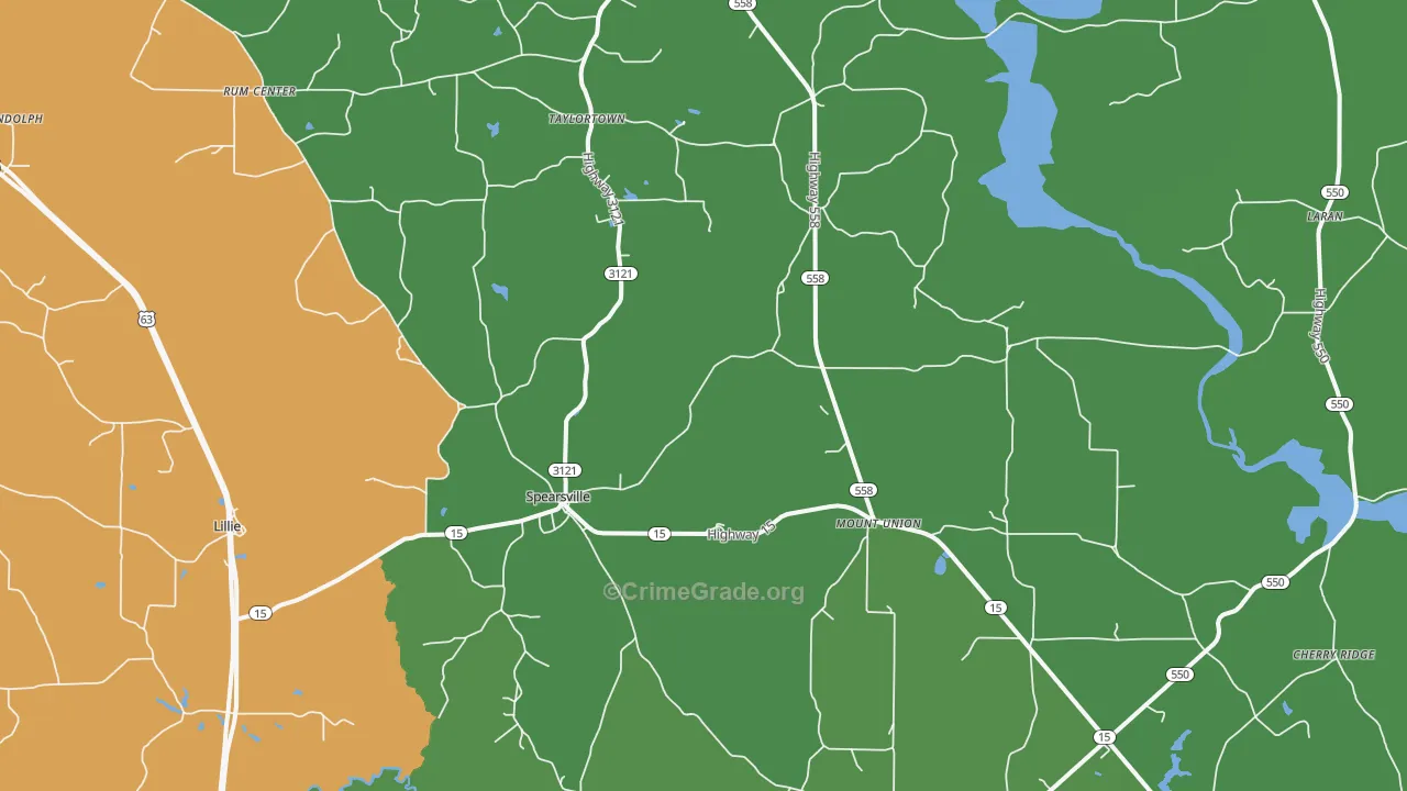 Spearsville, LA Map of Drug-Related Crime Rates