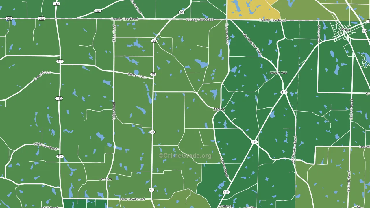 Spence, GA Map of Drug-Related Crime Rates