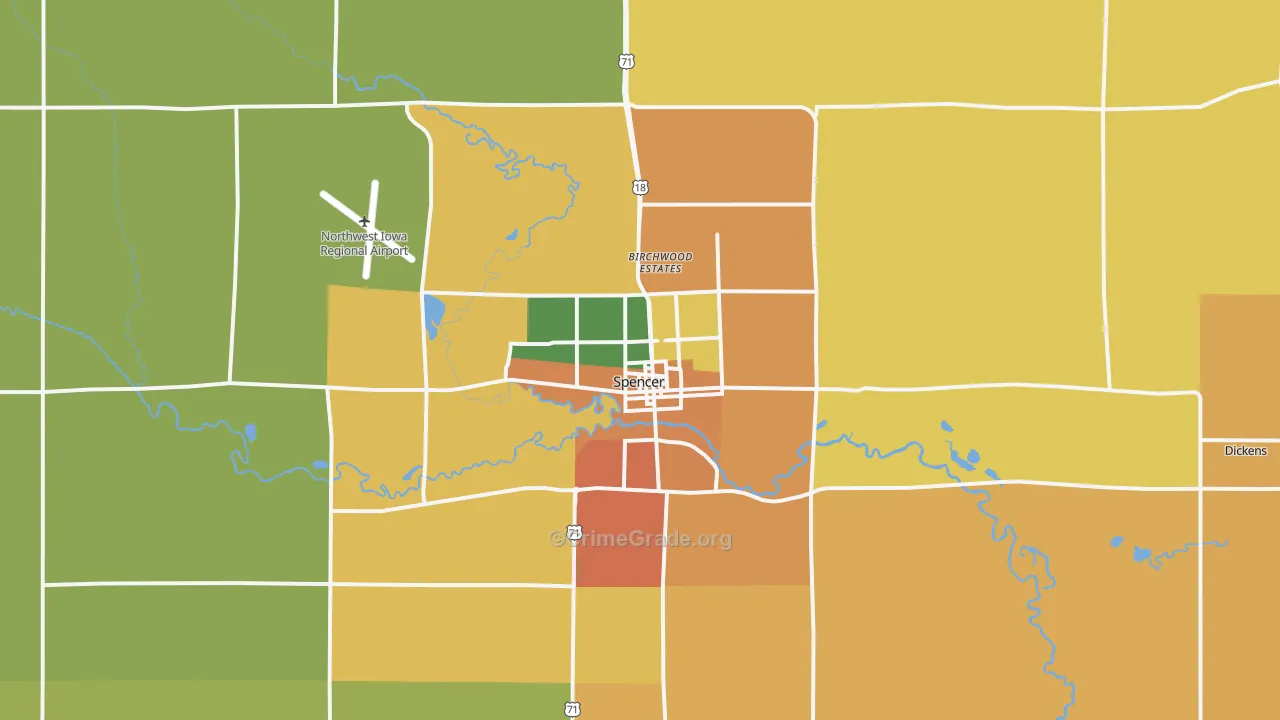 Spencer, IA Map of Drug-Related Crime Rates