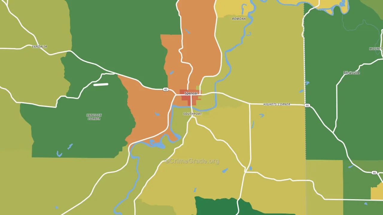 Spencer, IN Map of Drug-Related Crime Rates