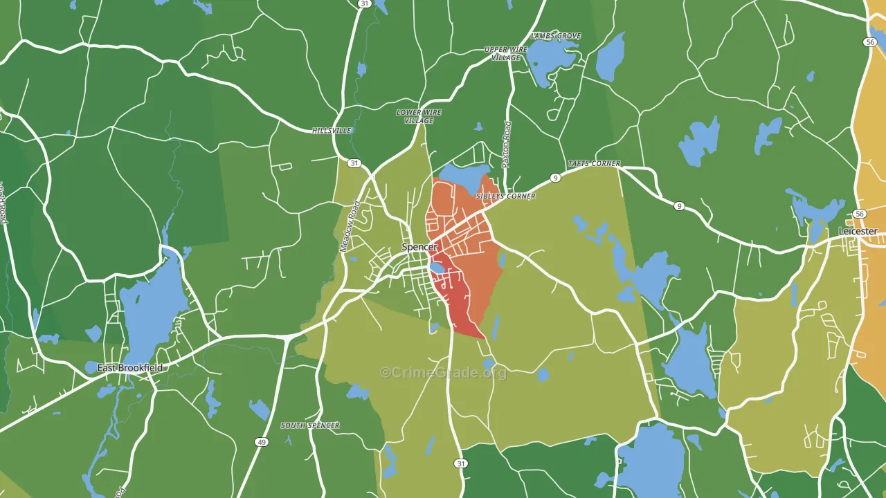 Spencer, MA Map of Drug-Related Crime Rates