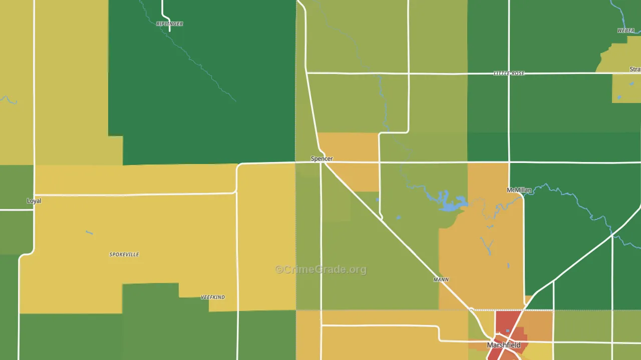 Spencer, WI Map of Drug-Related Crime Rates