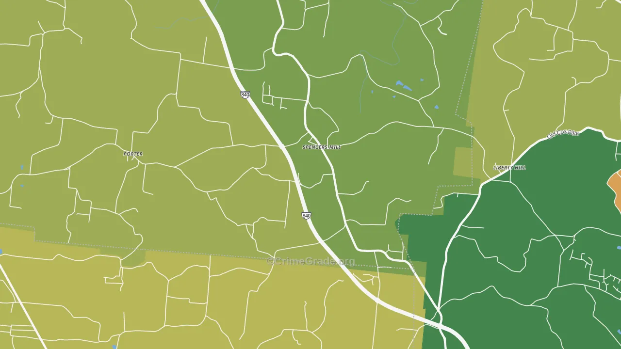 Spencers Mill, TN Map of Drug-Related Crime Rates