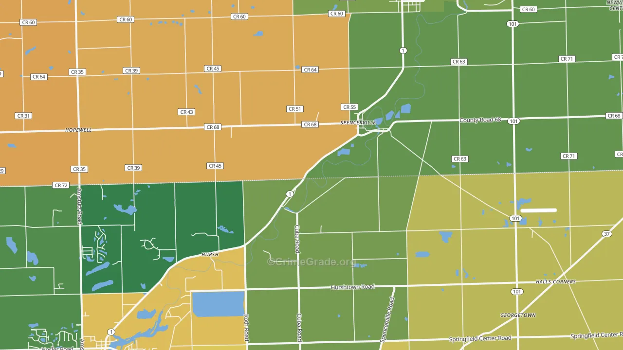 Spencerville, IN Map of Drug-Related Crime Rates