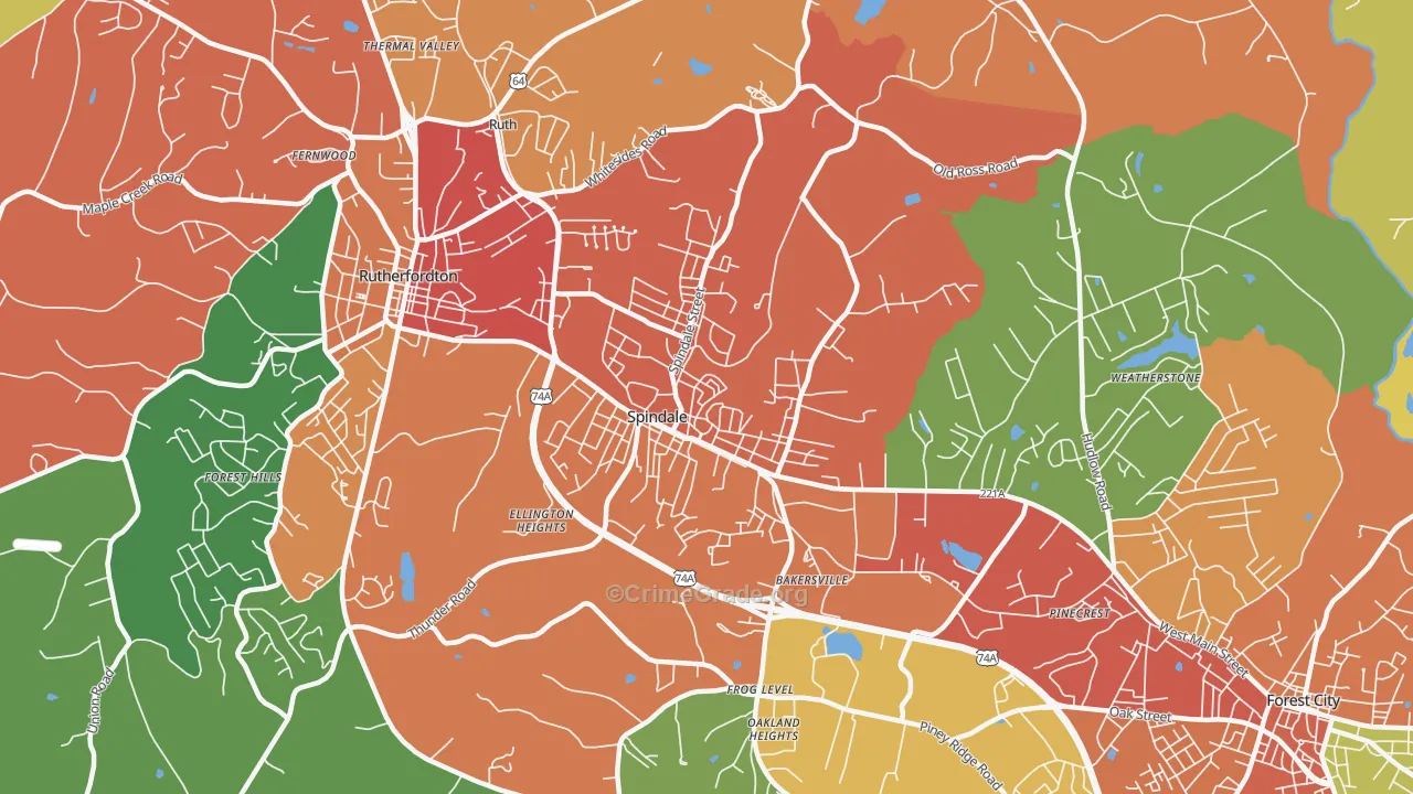 Spindale, NC Map of Drug-Related Crime Rates