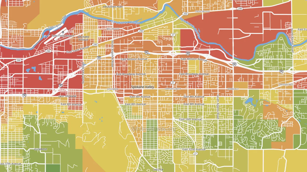 Spokane Valley, WA Map of Drug-Related Crime Rates
