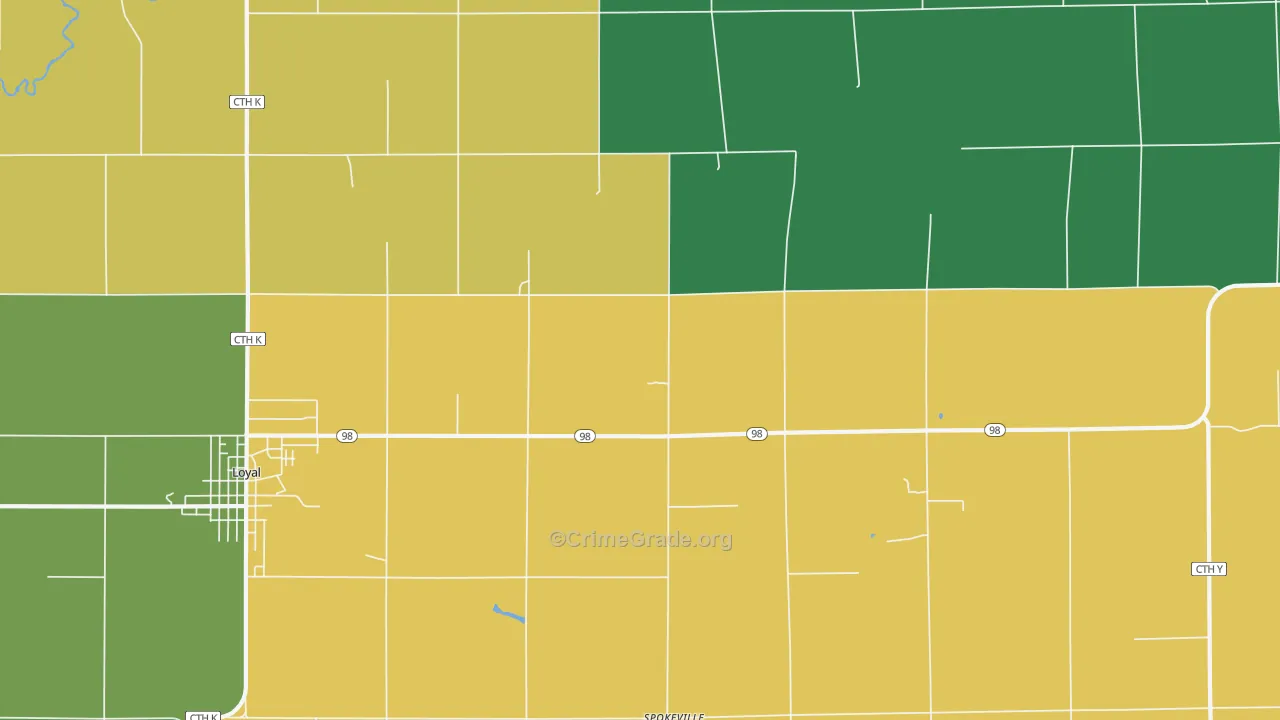 Spokeville, WI Map of Drug-Related Crime Rates