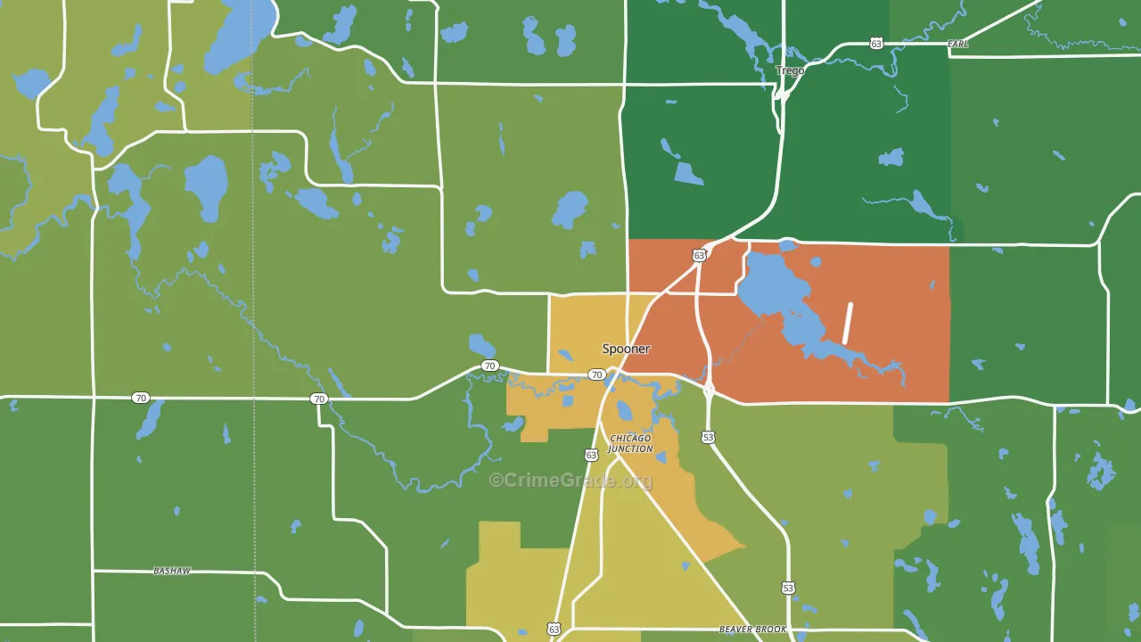 Spooner, WI Map of Drug-Related Crime Rates