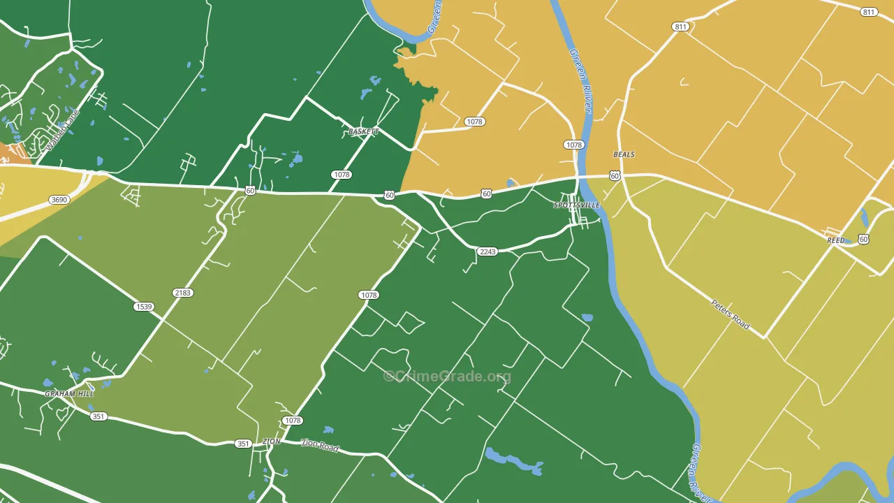 Spottsville, KY Map of Drug-Related Crime Rates