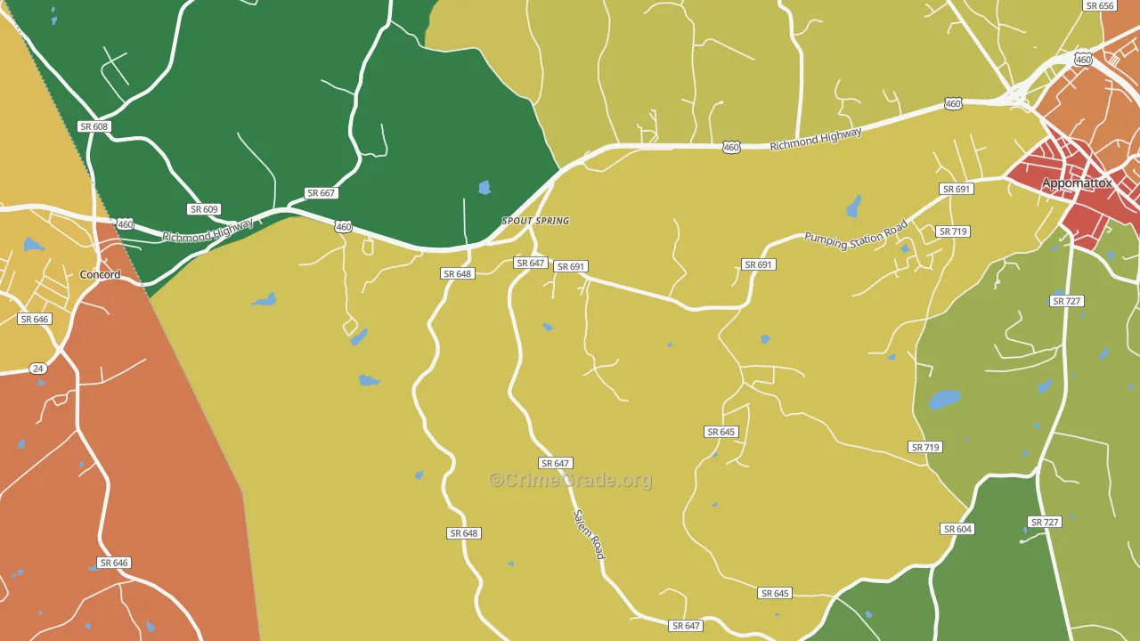 Spout Spring, VA Map of Drug-Related Crime Rates
